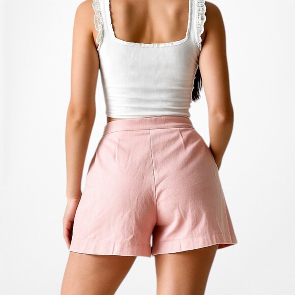ASOS Pastel Pink Pleated High Waisted Casual Linen Summer Shorts Size 0/XS/S - Picture 3 of 6